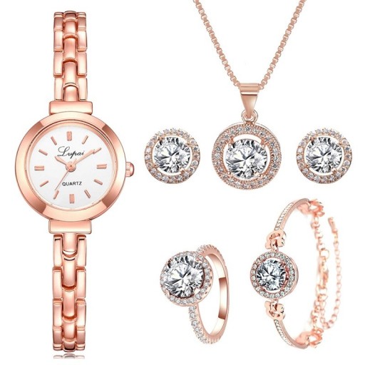 Elegante conjunto de relojes y joyas para mujer.