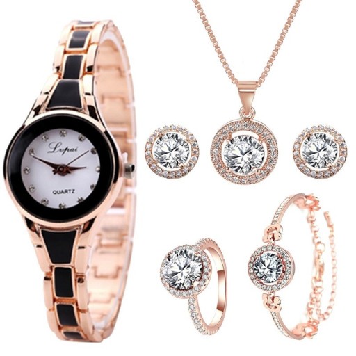 Elegante conjunto de relojes y joyas para mujer.