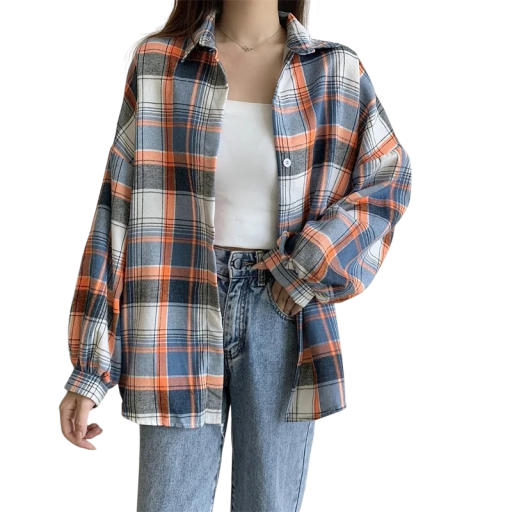 Elegante Damen-Karohemd mit Kragen Freier Schnitt mit Knopfverschluss Leichte Polyesterbluse für Arbeit und Freizeit
