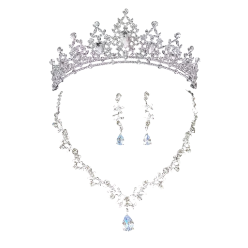Elegantní svatební sada diadému náhrdelníku a náušnic Luxusní dámská korunka Vlasové doplňky Šperkový set pro nevěsty oslavy plesy gala