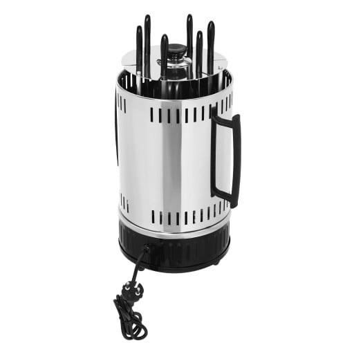 Elektrczny pionowy grill 1000 W 20x37,5 cm ze stali nierdzewnej z 6 obrotowymi szpikulcami i 6 miskami na tłuszcz do kebaba, shawarmy i domowej rotisserie
