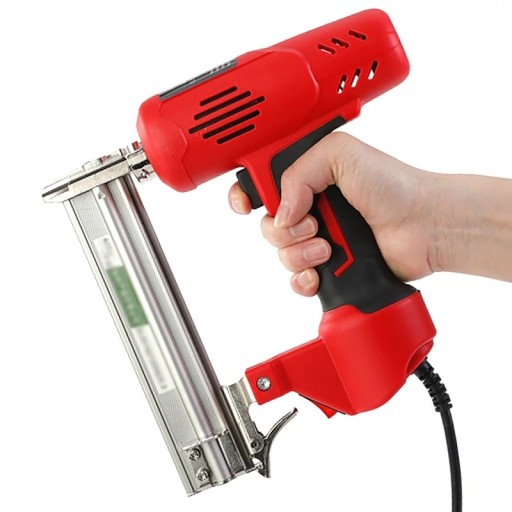 Elektrická hřebíkovačka a zošívačka 2600W 15–30 mm 100 ks červená nástroj pre nábytok drevené rámy stolárstvo a stavebníctvo