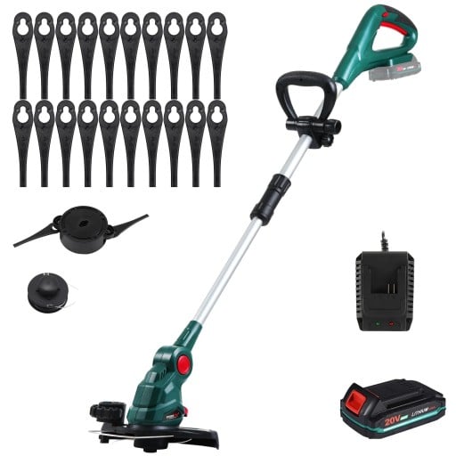 Elektrická sekačka na trávu POSENPRO teleskopická tyč 96-124 cm záběr 26 cm 2 baterie 20 V 2000 mAh 8000 ot/min zelená vyžínač na trávu