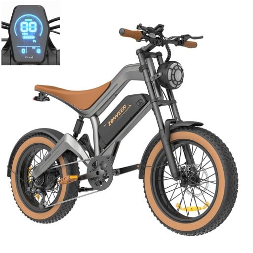 Elektrické kolo 1000 W Maximální rychlost 55 km/h Baterie 18,2 Ah Široké pneumatiky 20 palců LCD displej Kotoučové brzdy Šedé Terén