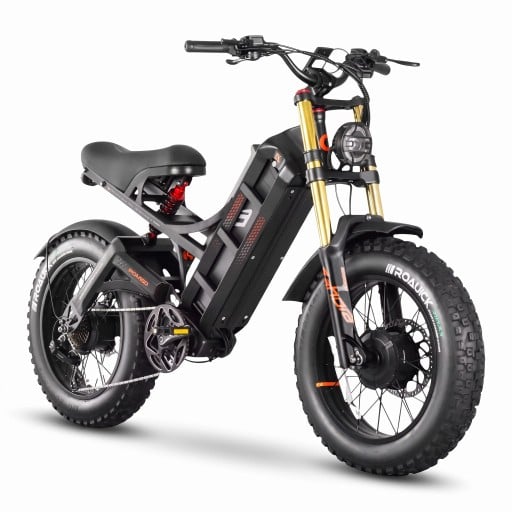 Elektrické kolo EAHORA Romeo II Dva motory 2500 W Batéria 52 V 60 Ah Dojazd cez 192 km Celoodpružený Fat bike 20 x 4,5 palca Čierne