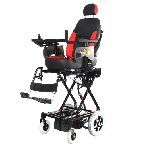 Elektrický invalidní vozík Nastavitelná výška až 165 cm Elektrické zvedání sedadla Nosnost 120 kg Hmotnost 44 kg Černo-červený pro seniory
