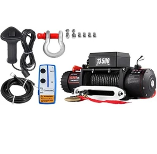 Elektrický naviják 12V 6135 kg 52 × 15 × 24 cm čierna červená s diaľkovým ovládaním pre offroad a vyprošťovanie vozidiel