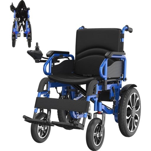 Elektrický skládací invalidní vozík Dojezd 30 km Nosnost 150 kg Baterie 24 V Karbonová ocel 40 cm kola Joystick a elektrická brzda do terénu