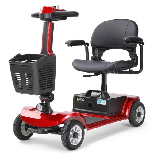 Elektrický skútr pro seniory Otočné sedadlo 360° dvojitá brzda Nosnost 190 kg Pneumatiky odolné proti propíchnutí Červený na nákupy i výlety