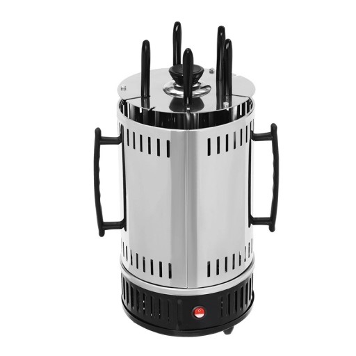 Elektrický vertikálny gril 1000 W 20 x 37,5 cm nerezový s 5 otočnými špízmi a 5 miskami na tuk pre kebab, shawarmu a domácu rotisserie