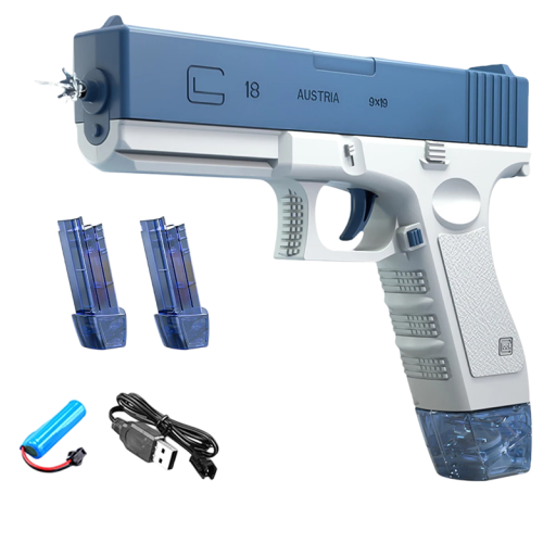 Elektrisch waterpistool, oplaadbaar, kinderpistool, 2 watertanks, USB-kabel, modern waterspeelgoed voor in de tuin, zomerplezier voor kinderen.