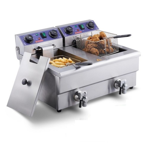Elektrische frituurpan met twee tanks 12 l 1500 W RVS tafelfriteuse voor friet Tweekamerfriteuse met timer en filter 57 x 52 x 35,5 cm