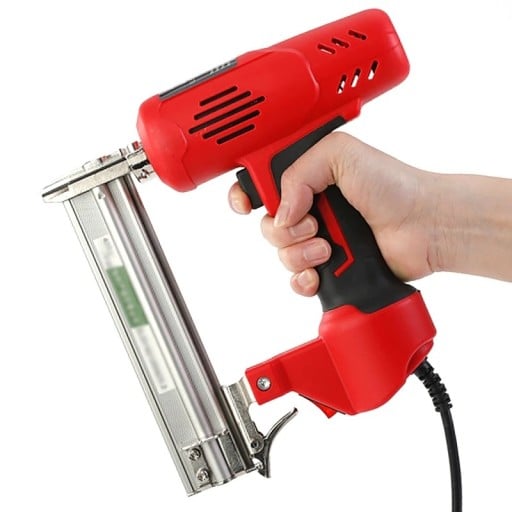 Elektrische Nagler und Heftgerät 2600W 15–30 mm 100 Stück rot Werkzeug für Möbel Holzrahmen Tischlerei und Bauwesen