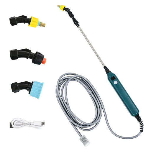 Elektrische verstuiver met USB-C-oplaadfunctie 2400 mAh Draagbare verstuiver met telescopische buis 22–60 cm 3 sproeikoppen Slang 3 m