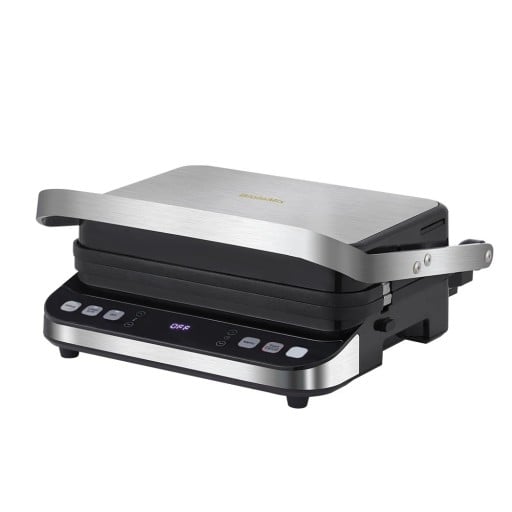 Elektrischer Kontaktgrill 2000 W 35,5x33,8x16,5 cm Edelstahl mit digitaler Steuerung für Steaks, Panini und Grillen von Gemüse