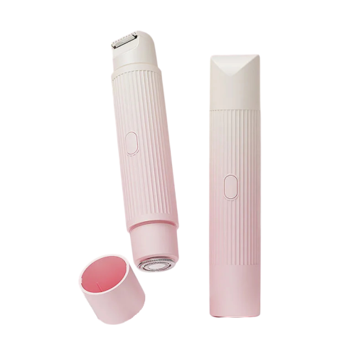Elektrischer Rasierer mit doppeltem abnehmbaren Kopf USB-C Ladegerät wasserdichtes Design pastellrosa-creme und lila-creme für Achseln und Bikinizone