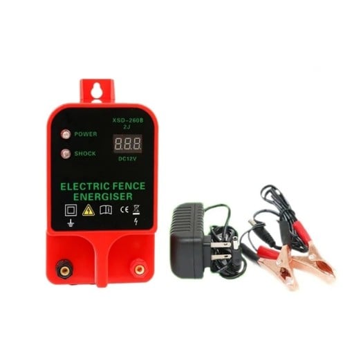 Elektrischer Weidezauntrafo mit LCD-Display für eine Reichweite von bis zu 10 km, Eingang 12 V, Ausgang 10 kV, roter Stromversorger für Pferde, Rinder und Ziegen