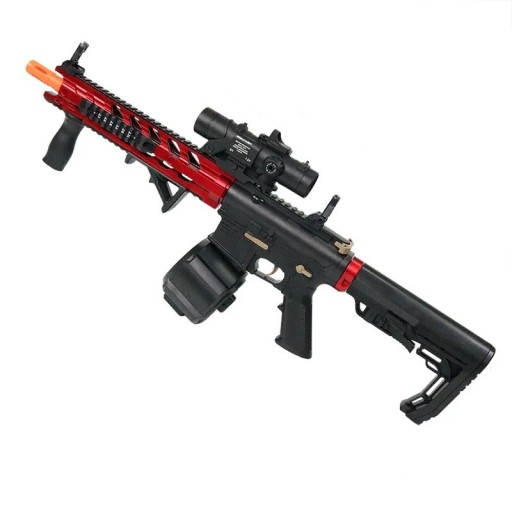 Elektrisk gelkuglepistol 73 x 27 cm Børnemaskinpistol med tromlemagasin, teleskop, sigte og USB-opladning