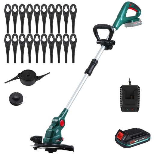 Elektrisk gräsklippare POSENPRO teleskopisk stång 96-124 cm klippbredd 26 cm 2 batterier 20 V 2000 mAh 8000 varv/min grästrimmer