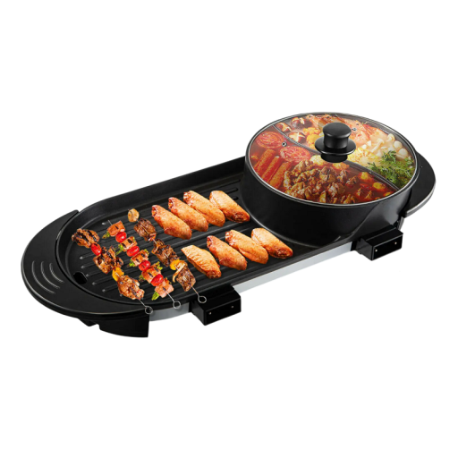 Elektrisk grill med gryde 5 hastigheder 2.200 W 110 V Multifunktionel non-stick grill med temperaturkontrol Bærbar grilloverflade med gryde 67 x 28 x 17 cm