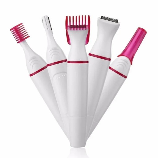 Elektrisk hårtrimmer 5i1 med fem hoveder 17x2,7 cm batteridrevet barbermaskine til ansigt, krop og bikini