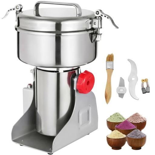 Elektrisk kaffekværn 2000 W 28000 o/min Kornkværn i rustfrit stål med overbelastningsbeskyttelse 1000 g Kværn til korn, majs, krydderurter 36 x 19 x 13,4 cm