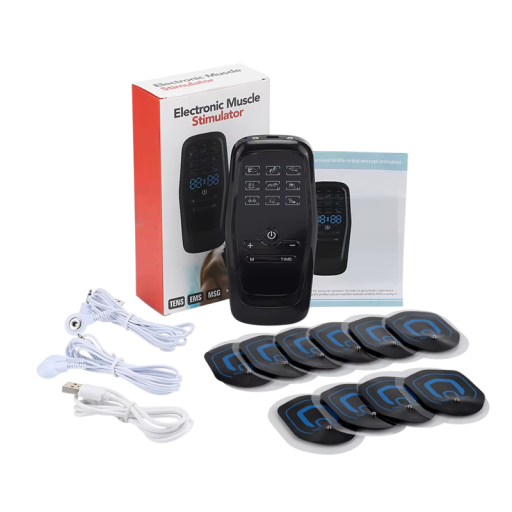 Elektrisk muskelstimulator TENS EMS 9 tilstande 30 niveauer 14 cm USB-C genopladelig sort to-kanals massager til ryg, nakke og led