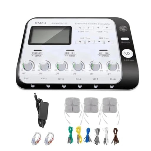 Elektroakupunkturní TENS stimulátor DMZ-I 6 nezávislých kanálů Frekvence 1~100 Hz Rozměr 24 x 17 x 7 cm Bílá barva Pro úlevu od bolesti svalů