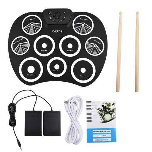 Elektronische drumkit 9 pads MIDI interface handgerolde trommel draagbare set met pedalen stokken ondersteuning voor DTX games 41x31x2.5 cm