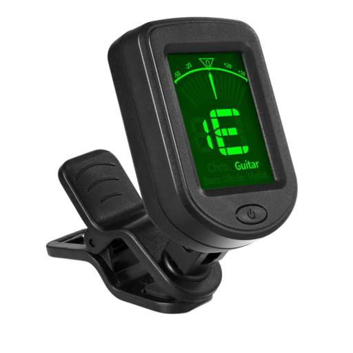 Elektronisches Clip-On-Stimmgerät für Gitarre, Bass, Ukulele und Violine. Präzises Stimmen. Instrumentenstimmgerät mit Display und drehbarem Kopf.