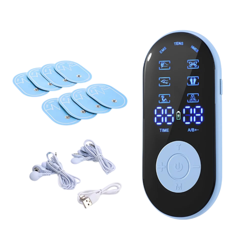 Elektrostimulátor spieren TENS EMS NEMS 18 modi 30 niveaus 12,7 cm USB-C oplaadbare blauwe tweekanaals massager voor rug- en spierpijn