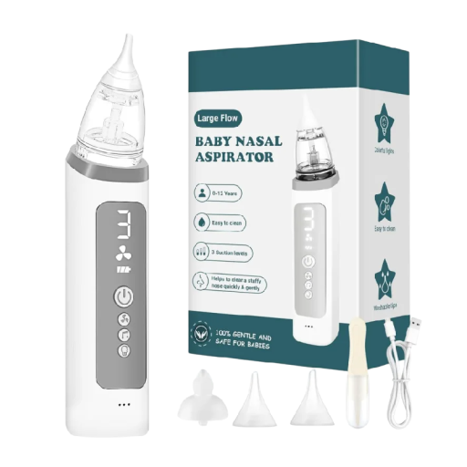 Elektryczny aspirator do nosa dla dzieci 3 tryby ssania Wyświetlacz LCD Muzyka 3 silikonowe końcówki Zasilanie USB C Bezpieczny i cichy