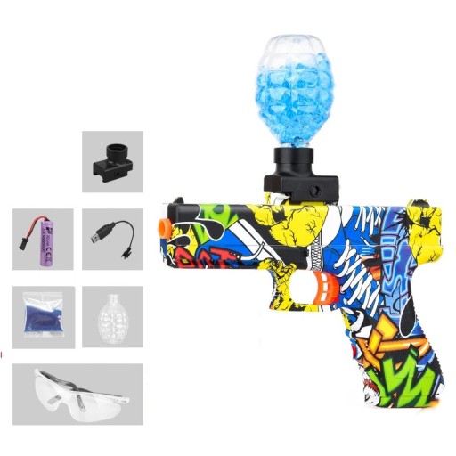 Elektryczny pistolet na kulki żelowe 7-8mm dla dzieci Glock z magazynkiem okulary ochronne zasięg ładowania USB 15m