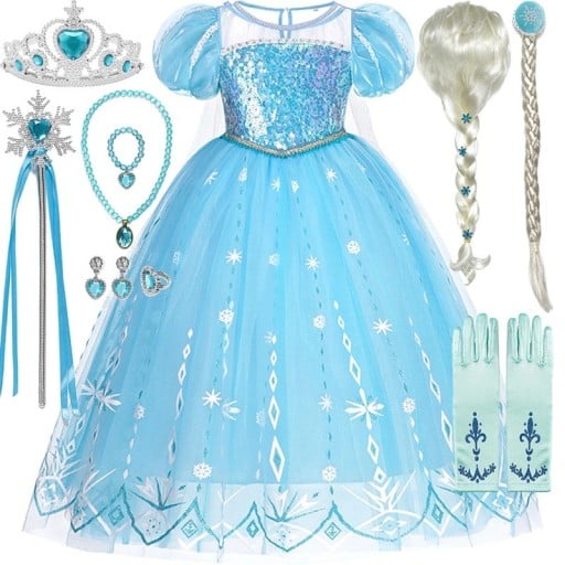 Elsa Jääkuningaskunnasta Puku Lisävarusteilla Puku Tytöille Cosplay Elsa Jääkuningaskunnasta V292