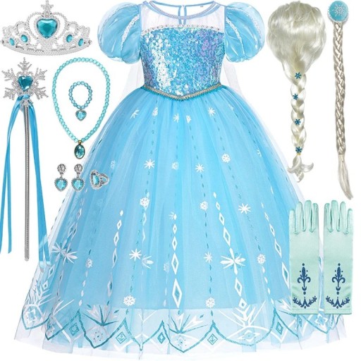 Elsa uit Frozen kostuum met accessoires Kostuum voor meisjes Cosplay Elsa Frozen Carnavalskostuum Halloweenmasker Meisjesjurk Elsa uit Frozen V292