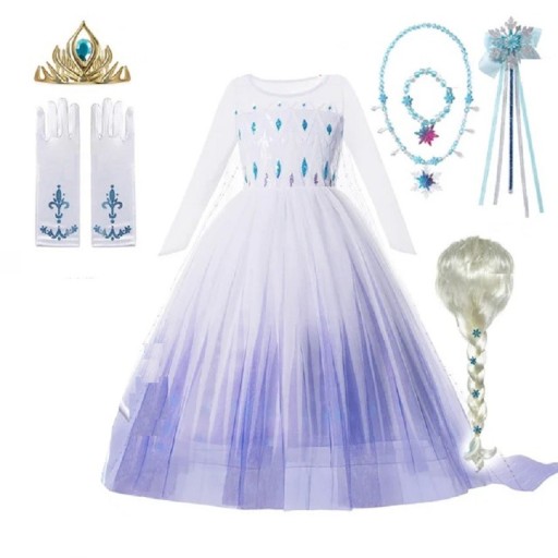 Elsa z ledového království kostým s doplňky Kostým pro dívky Cosplay Elsa ledové království Karnevalový kostým Halloweenská maska Dívčí šaty Elsa z ledového království V285