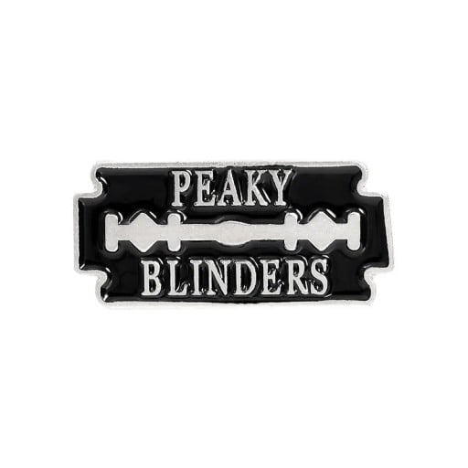 Emaille broche Peaky Blinders met het motief van een scheermes 1 × 2,8 cm metalen zwart-zilveren speld voor op een jas, rugzak, modeaccessoire