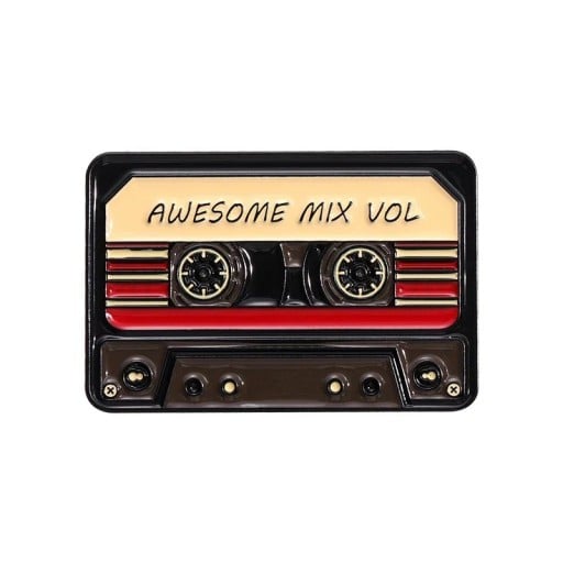 Emaille pin muziek cassette Awesome Mix Vol ongeveer 1,8 × 2,8 cm metalen broche zwart-rood retro badge voor op de revers rugzak tas