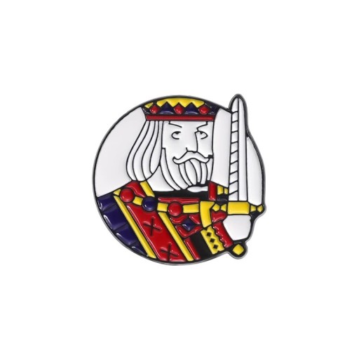 Emaille-Pin Spielkarte König 2,3 x 2 cm metallische farbige Brosche Motiv König Klappenabzeichen für Kleidung Rucksack stilvolles Zubehör