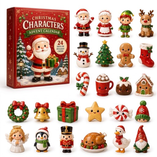 Ημερολόγιο αντίστροφης μέτρησης με 24 χριστουγεννιάτικες φιγούρες Φιγούρες με χαρούμενα πρόσωπα Άγιος Βασίλης και χιονάνθρωπος Χριστουγεννιάτικη