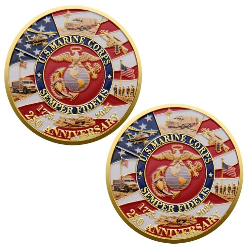 Emlékezetes Érme US Marine Corps Haditengerészeti Hadosztály USA Semper Fidelis 250. Évforduló Kétoldalas 4 cm Aranyozott Fém Sas és Amerikai Zászló Domborművel