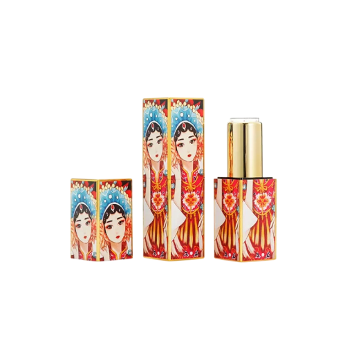 Empty Lipstick Case with Magnetic Closure 22×74 mm Plastic Red with Blue Character Design for Cosmetic Use