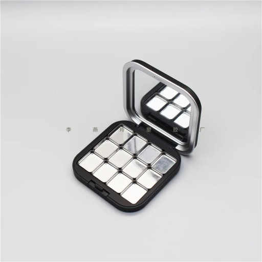 Empty Plastic Cosmetic Case with 12 Compartments 7.7 × 7.7 cm Compact Black Plastic Box with Transparent Lid for Makeup