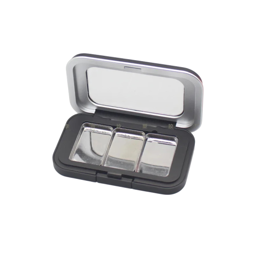 Empty Plastic Cosmetic Case with 3 Windows 80.2 × 50 mm Compact Black Plastic Box with Transparent Lid for Eyeshadows