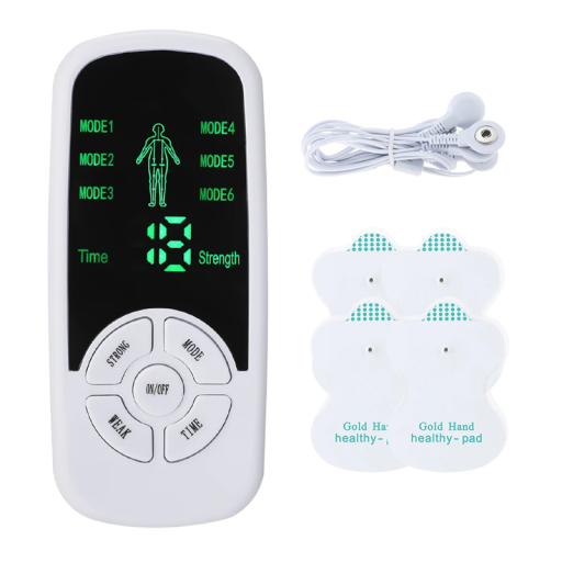 EMS digitale spiermassager 6 modi 15 intensiteitsniveaus 6 timers 13,5 cm witte pocketstimulator voor rug-, nek- en kniepijn