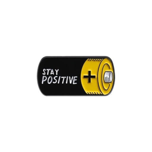 Enamelled Battery Badge Pin Stay Positive Approximately 1.5 × 2.8 cm Metal Brooch Black Yellow Cartoon Design Lapel Accessory