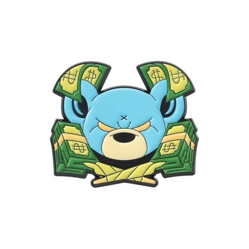 Enamelled Bear Pin with Banknotes Approximately 2.8 × 3.3 cm Metal Brooch Blue Green Yellow Money Motif Badge for Clothing Lapel Backpack