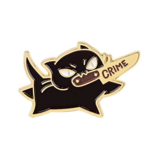 Enamelled Brooch Black Cat Cartoon Design with the Inscription Crime 4.1 × 2.6 cm Lapel Badge Accessory for Backpack Clothing Gift