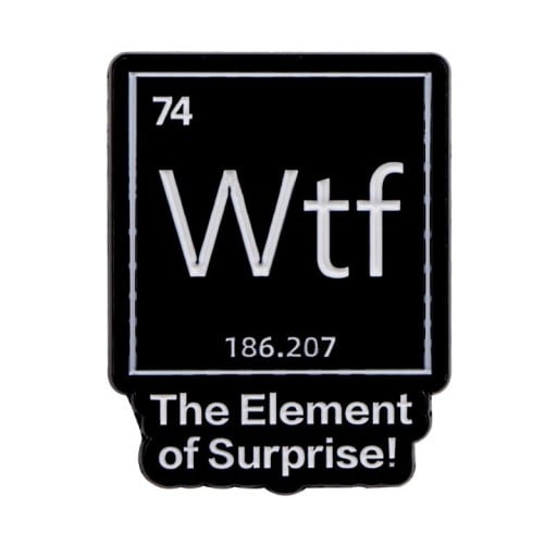 Enamelled Brooch Chemical Element Wtf Approx 2.3 x 3 cm Metal Badge Black and White Minimalist Design Accessory for Backpack Clothing