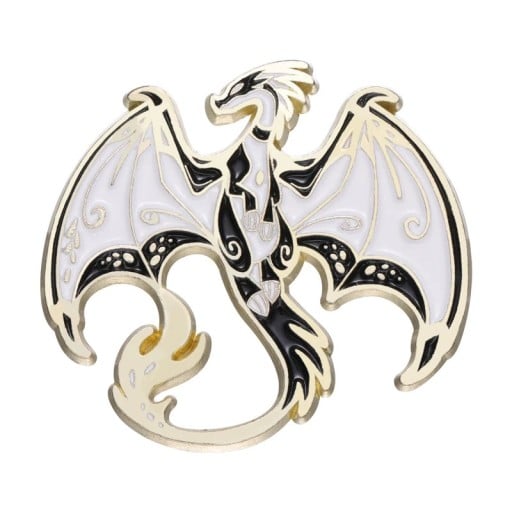 Enamelled Dragon Pin with Outstretched Wings Approx. 2.8 × 3 cm Metal Brooch Black and White Design Badge for Backpack Clothing Lapel